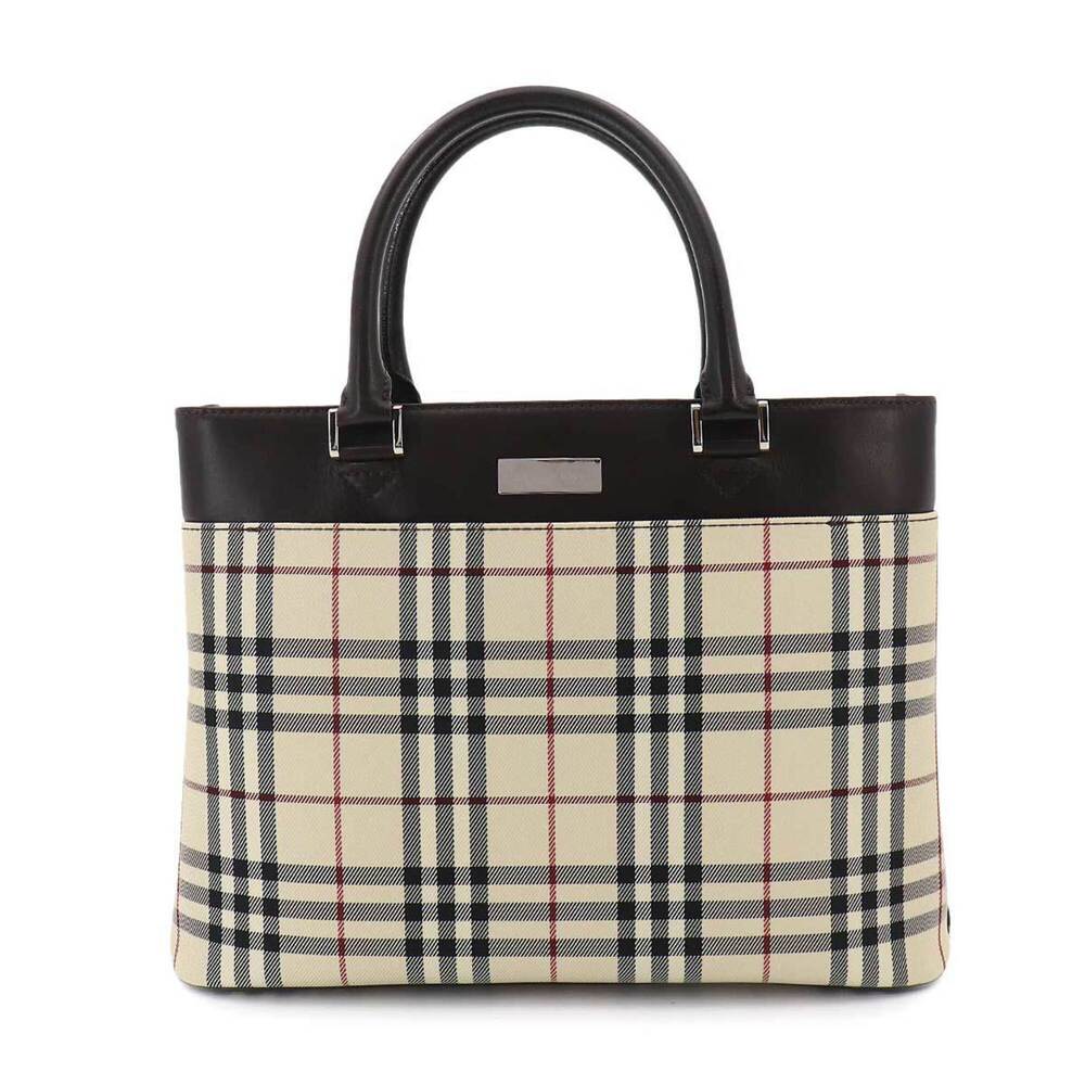 Burberry Nova Check Tote Handbag, Canvas and Leather, Beige/Brown, Silver Har...